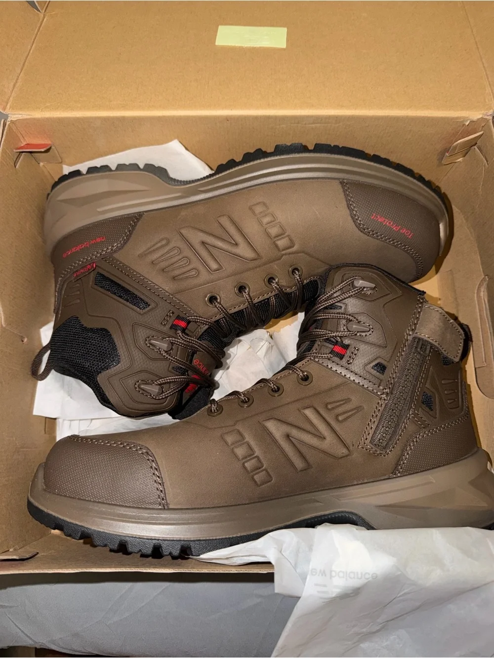 New Balance Men's Brown Lace-Up Waterproof Work Boots with Side Zipper
